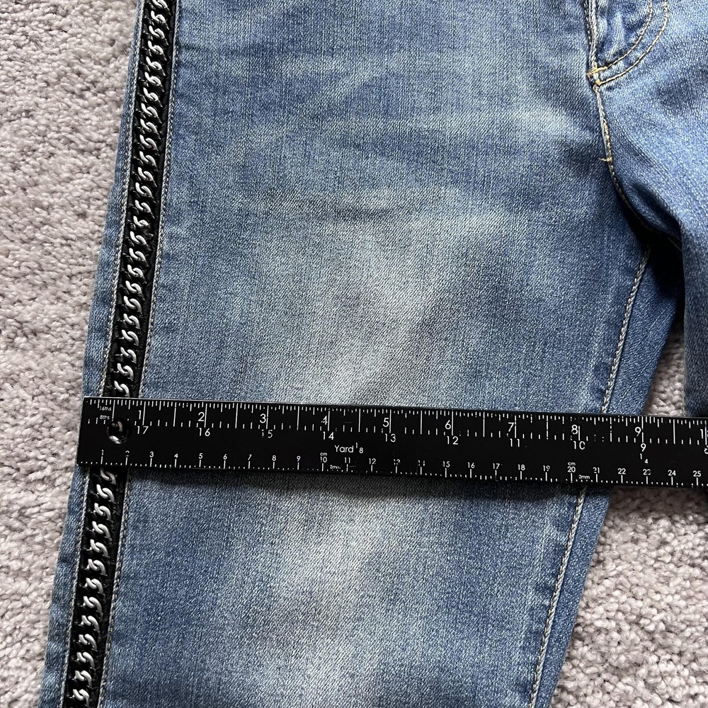 Alice + Olivia Chain Studded Side Stripe Slim Jeans Womens 27 Blue Mid Rise - Picture 16 of 16